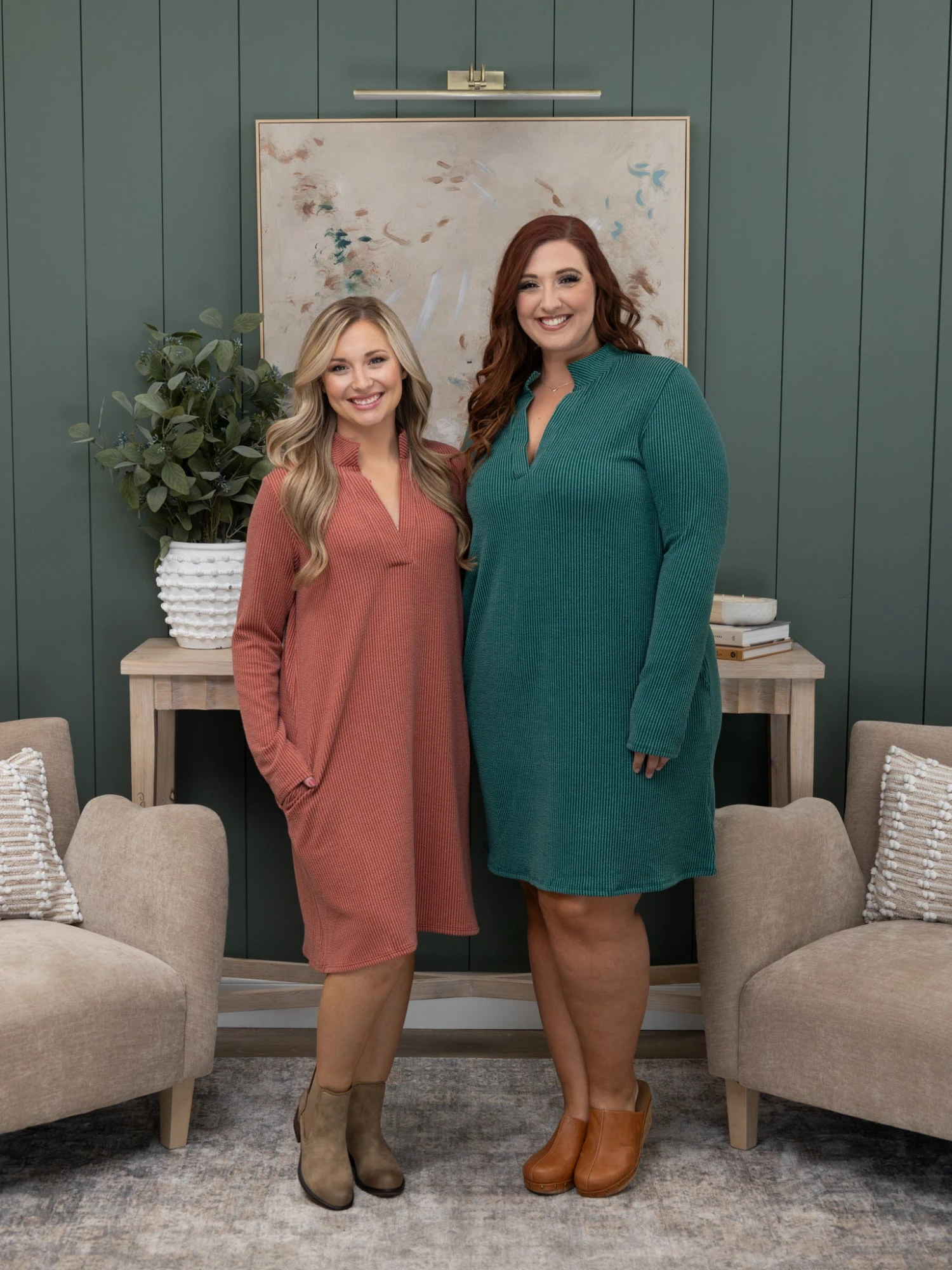 Raised Rib Long Sleeve Mandarin Collar Dress | S - 3X 2 Raised Rib Long Sleeve Mandarin Collar Dress | S - 3X - Image 2