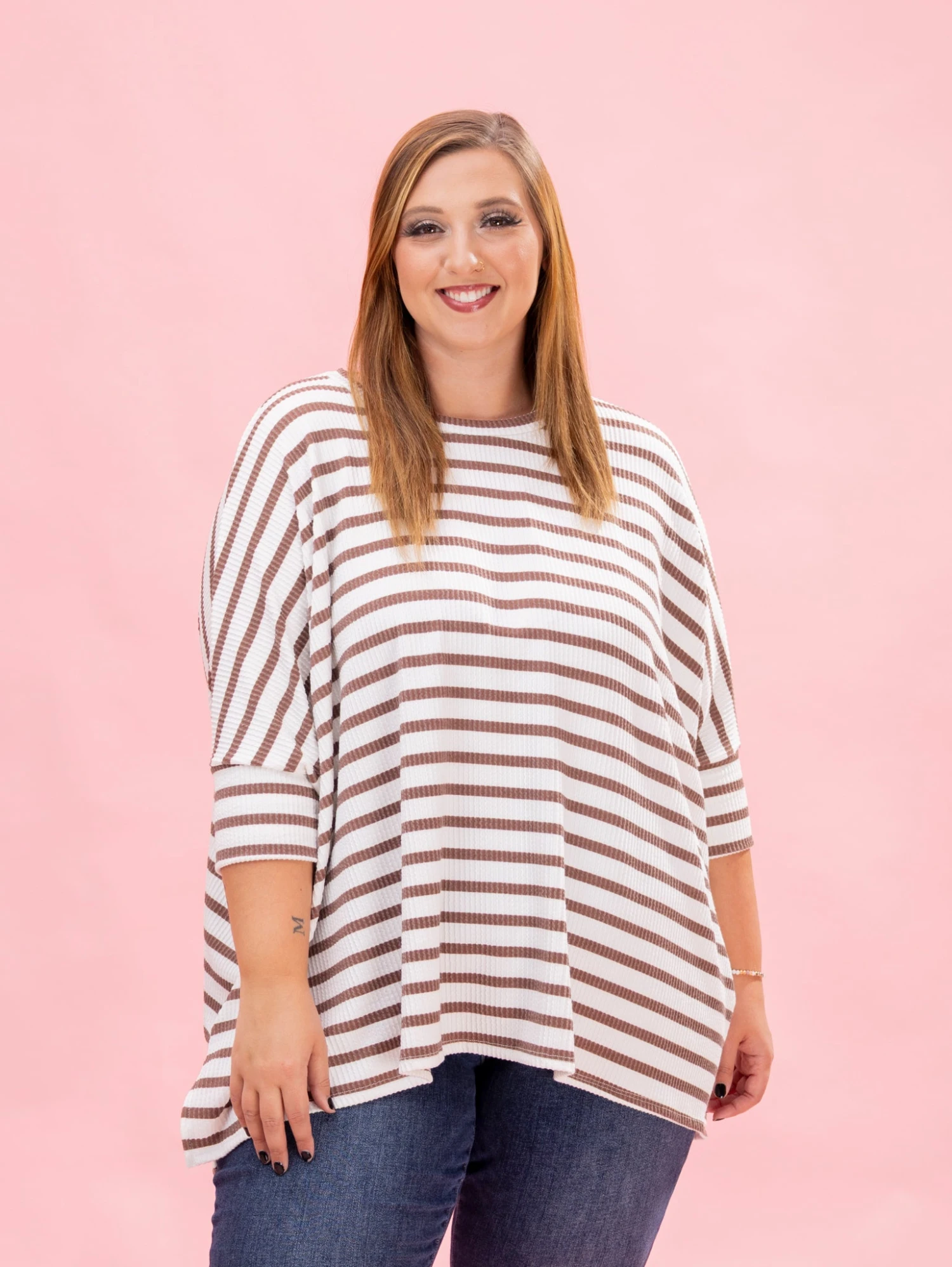 Fall Striped Raised Rib Easy Fit3/4 Sleeve Top By DD Design | Reg-Plus 9 Fall Striped Raised Rib Easy Fit3/4 Sleeve Top By DD Design | Reg-Plus - Image 9