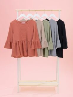 Comfy Knit Ruffle Hem 3/4 Sleeve Top By DD Design | S-3XL -Discount Divas Shop 9b6b93ea68ab44ffe4f4fb148d7e383b