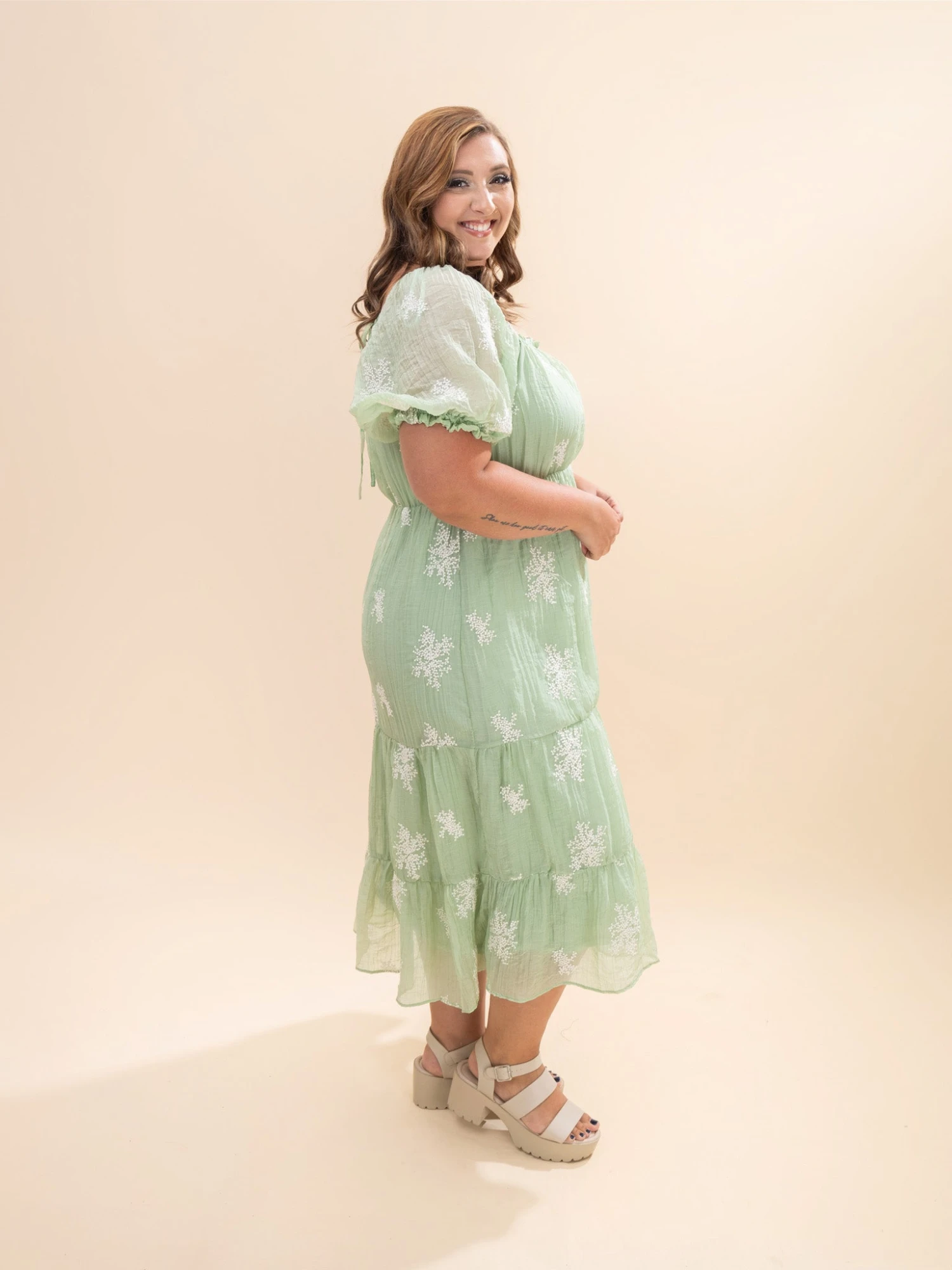 Embroidered Puff Sleeve Midi Dress | S-L 3 Embroidered Puff Sleeve Midi Dress | S-L - Image 3