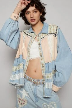 Mixed Media Denim Button Down Relaxed Top | S - L POL