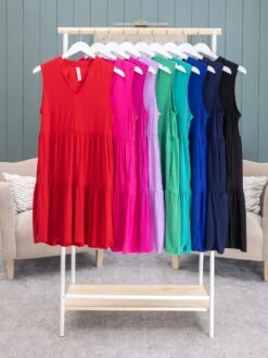 Dear Scarlett Solid Lizzy Wrinkle Free Tiered Sleeveless Dress | S - 3X -Discount Divas Shop 9bb27f84ad1d14cc631e26666444a368