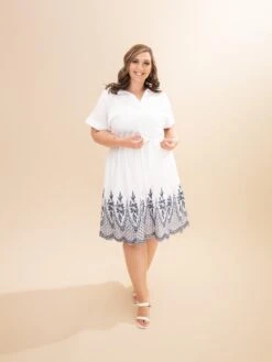 Embroidered Short Dress With Adjustable Belt | S-3XL
