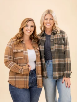 Fringe Detailed Plaid Button Down Jacket | S-L