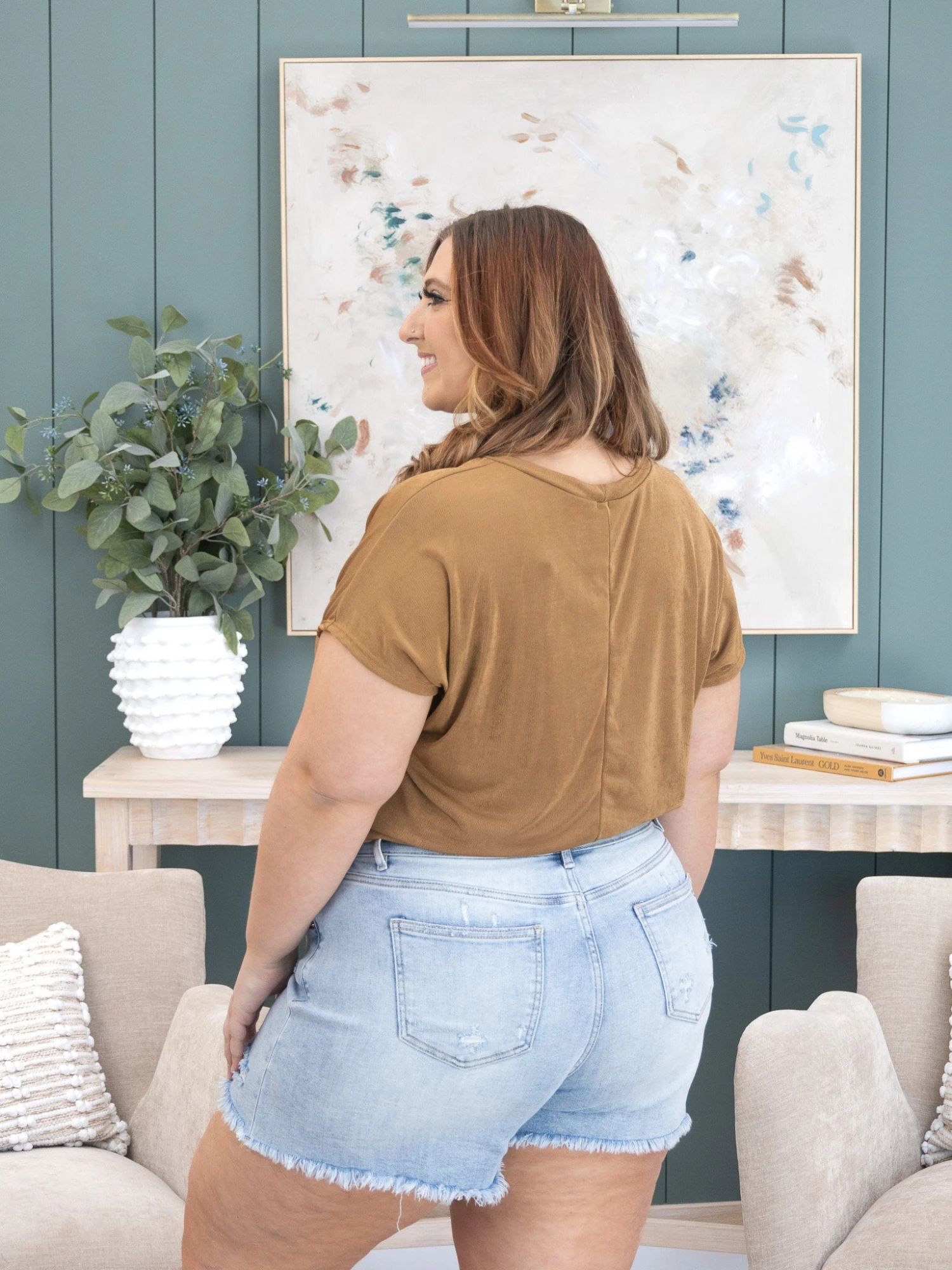 Mica Denim Super High Distressed Shorts W/ Button Up | S-3X 6 Mica Denim Super High Distressed Shorts W/ Button Up | S-3X - Image 6