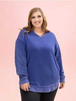 Lived In V Neck Rounded Hem Sweatshirt W/ Pockets By DD Design | S-3XL -Discount Divas Shop 9c20c0cc7d1a25d781468e8999a43fed