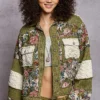 Floral Pattern Quilted Jacquard Patch Relaxed Fit Jacket Top | S - L POL