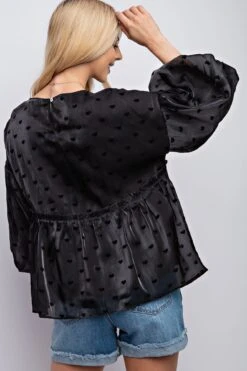 Puff Sleeve Heart Printed Organza Baby Doll Top | S-L Easel -Discount Divas Shop 9c4d9f75b144ee86e78e83525f1f93d4