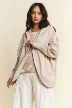 French Terry Waffle Knit Mix Open Hoodie Jacket | S - 3XL Davi & Dani