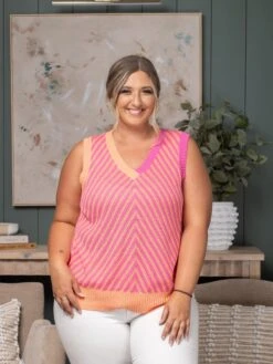 Contrast Chevron V-Neck Knitted Vest | S - XL