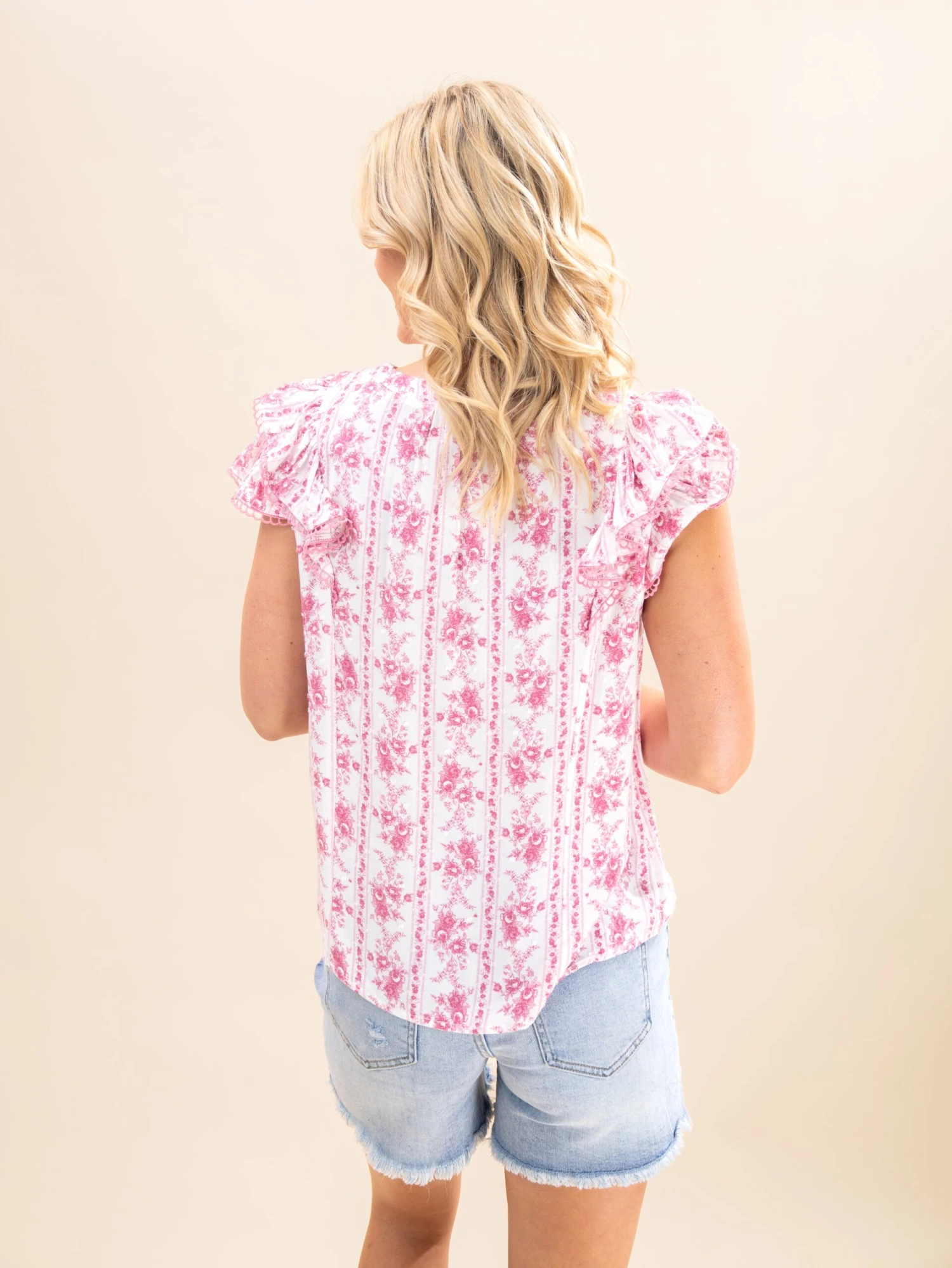 Stripe Floral Split Neck Ruffle Sleeve Top | S-3XL 7 Stripe Floral Split Neck Ruffle Sleeve Top | S-3XL - Image 7