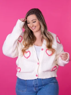Heart Embroidery V-Neck Button Down Cardigan | S - XL