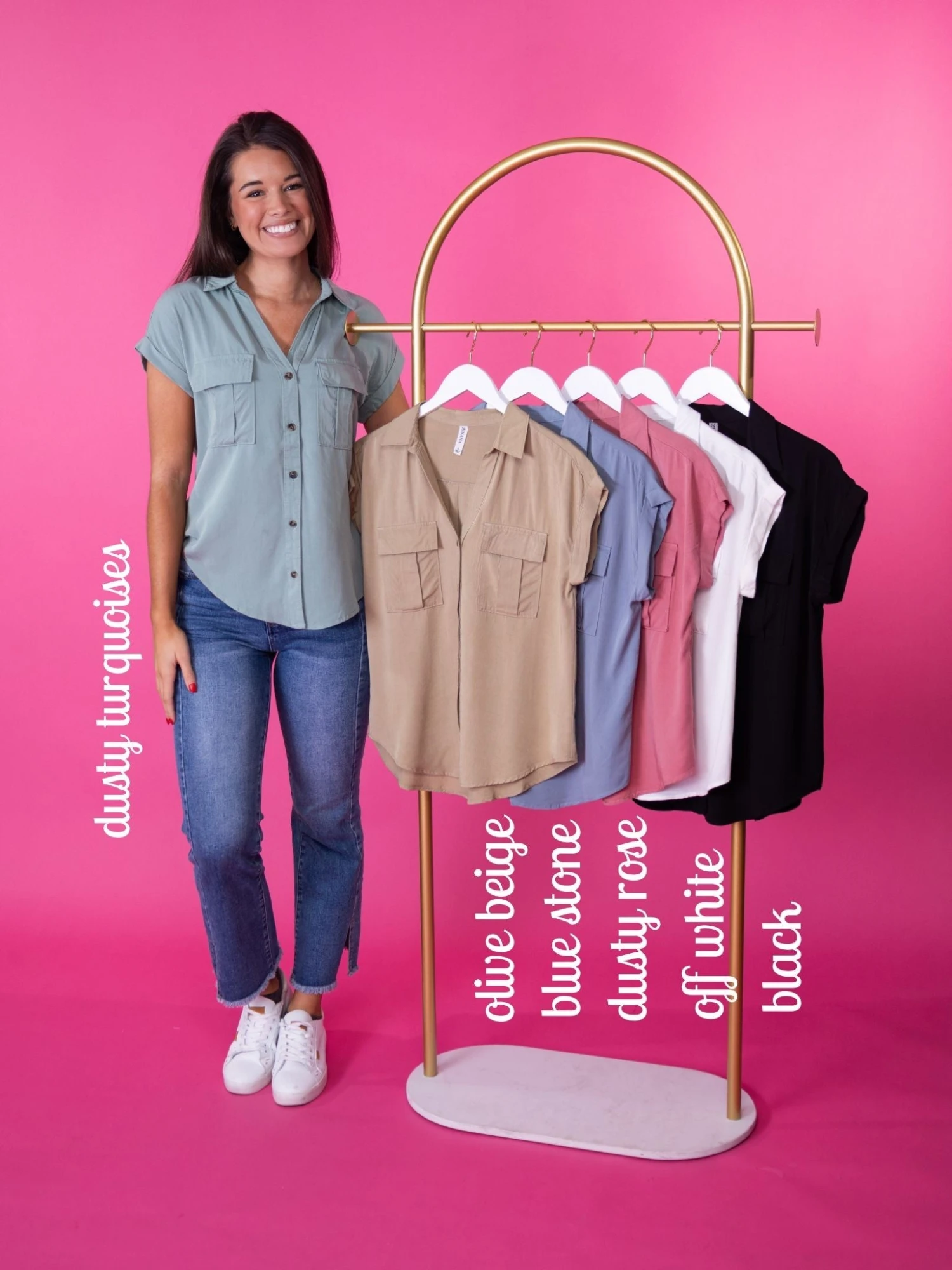 Zenana Tencel V Neck Collared Top W/ Front Flap Pocket | S-XL 2 Zenana Tencel V Neck Collared Top W/ Front Flap Pocket | S-XL - Image 2