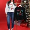 Merry And Bright Tinsel Lettering Long Sleeve Christmas Sweater | S-XL