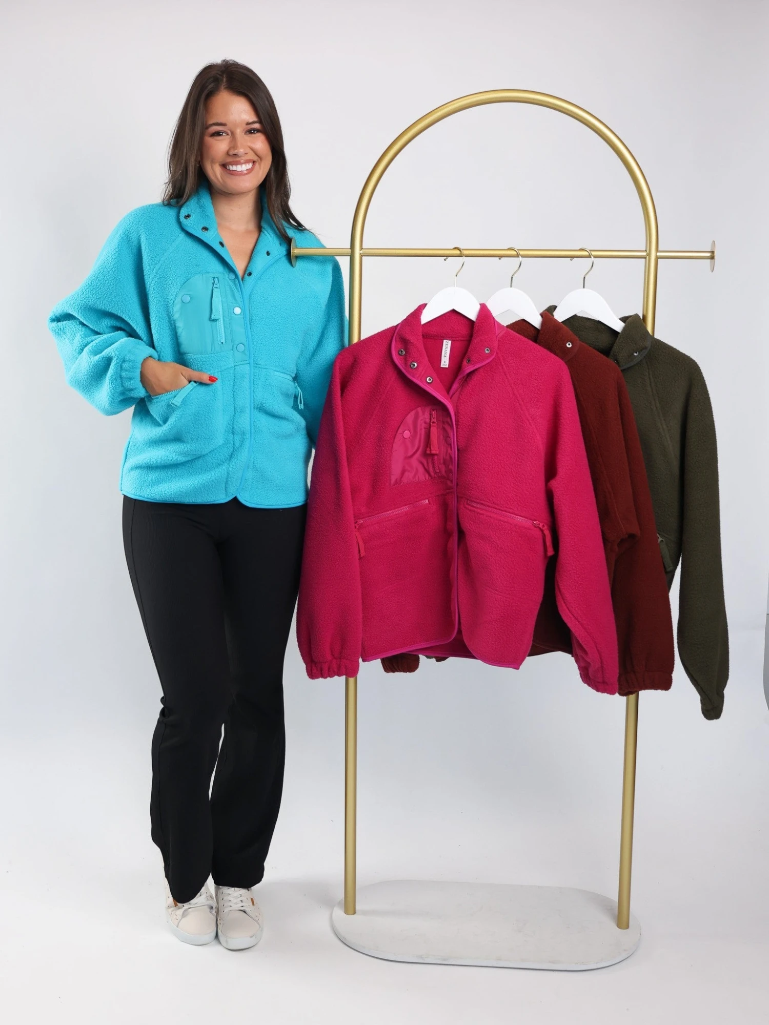 Zenana Snap Button Front Mock Neck Long Sleeve Fleece Jacket | S-XL 1 Zenana Snap Button Front Mock Neck Long Sleeve Fleece Jacket | S-XL