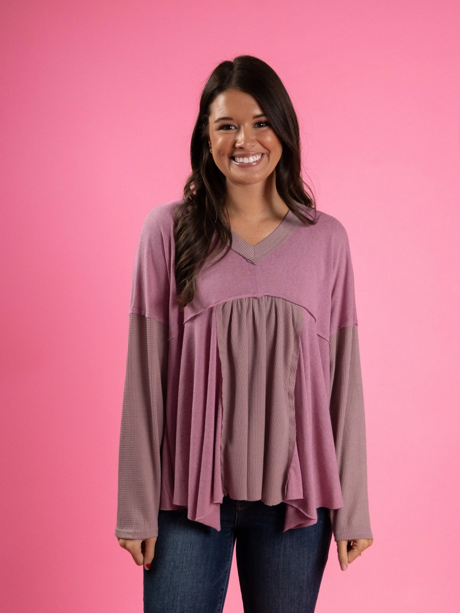 Long Sleeve V Neck Colorblock Top | S-L 2 Long Sleeve V Neck Colorblock Top | S-L - Image 2