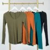 Deep U Neck Long Sleeve Top | S-XL