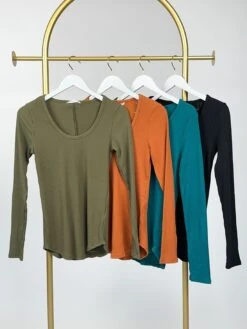 Deep U Neck Long Sleeve Top | S-XL