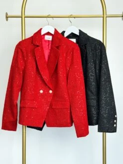 Sequin Tweed Blazer W/ Pearl Buttons| S - L