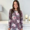 Floral Printed Round Neck Long Sleeve Top | S-3X
