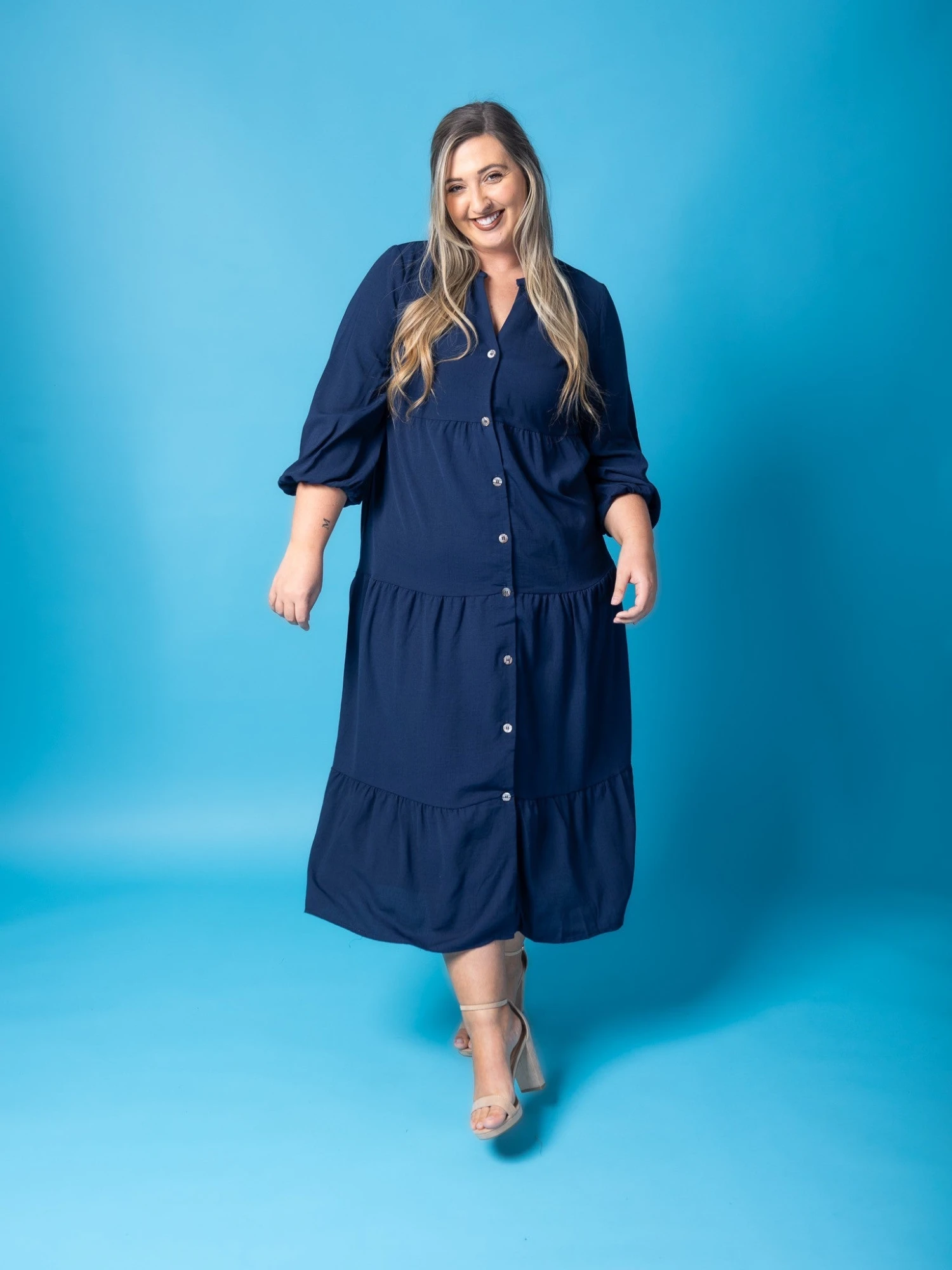 V-Neck Button Down Long Sleeve Midi Dress | S - L 3 V-Neck Button Down Long Sleeve Midi Dress | S - L - Image 3