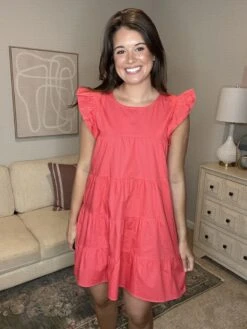 Short Ruffle Poplin Sleeve Tiered Dress | S-2XL