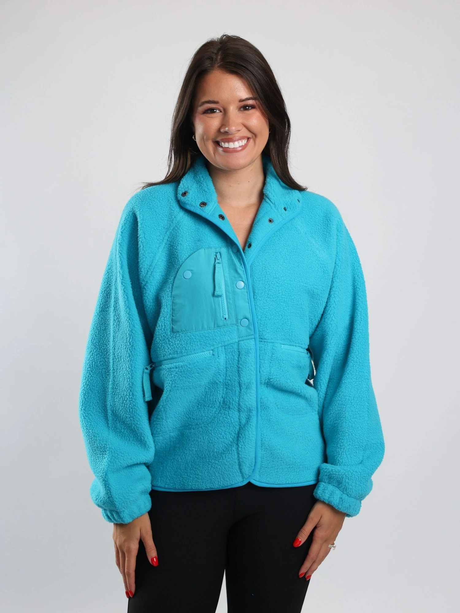 Zenana Snap Button Front Mock Neck Long Sleeve Fleece Jacket | S-XL 3 Zenana Snap Button Front Mock Neck Long Sleeve Fleece Jacket | S-XL - Image 3