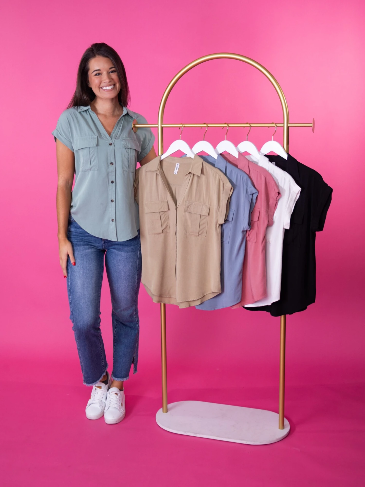 Zenana Tencel V Neck Collared Top W/ Front Flap Pocket | S-XL 1 Zenana Tencel V Neck Collared Top W/ Front Flap Pocket | S-XL