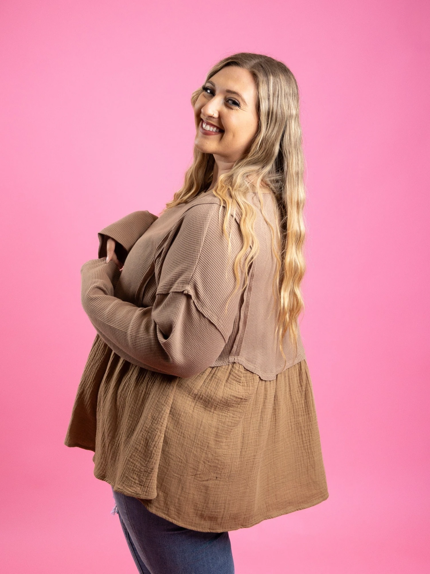 Long Sleeve Round Neck Babydoll Top | S-3X 3 Long Sleeve Round Neck Babydoll Top | S-3X - Image 3