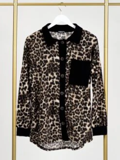 Animal Print Collared Button Down Long Sleeve Shacket | S-3X