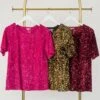Short Sleeve Lined Sequins Top W/ Round Neck | S - L