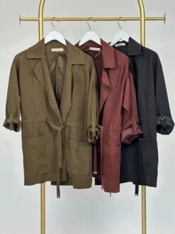 Be Cool Carmen Drawstring Waist Collared Trench Jacket W/ Pockets | S - L