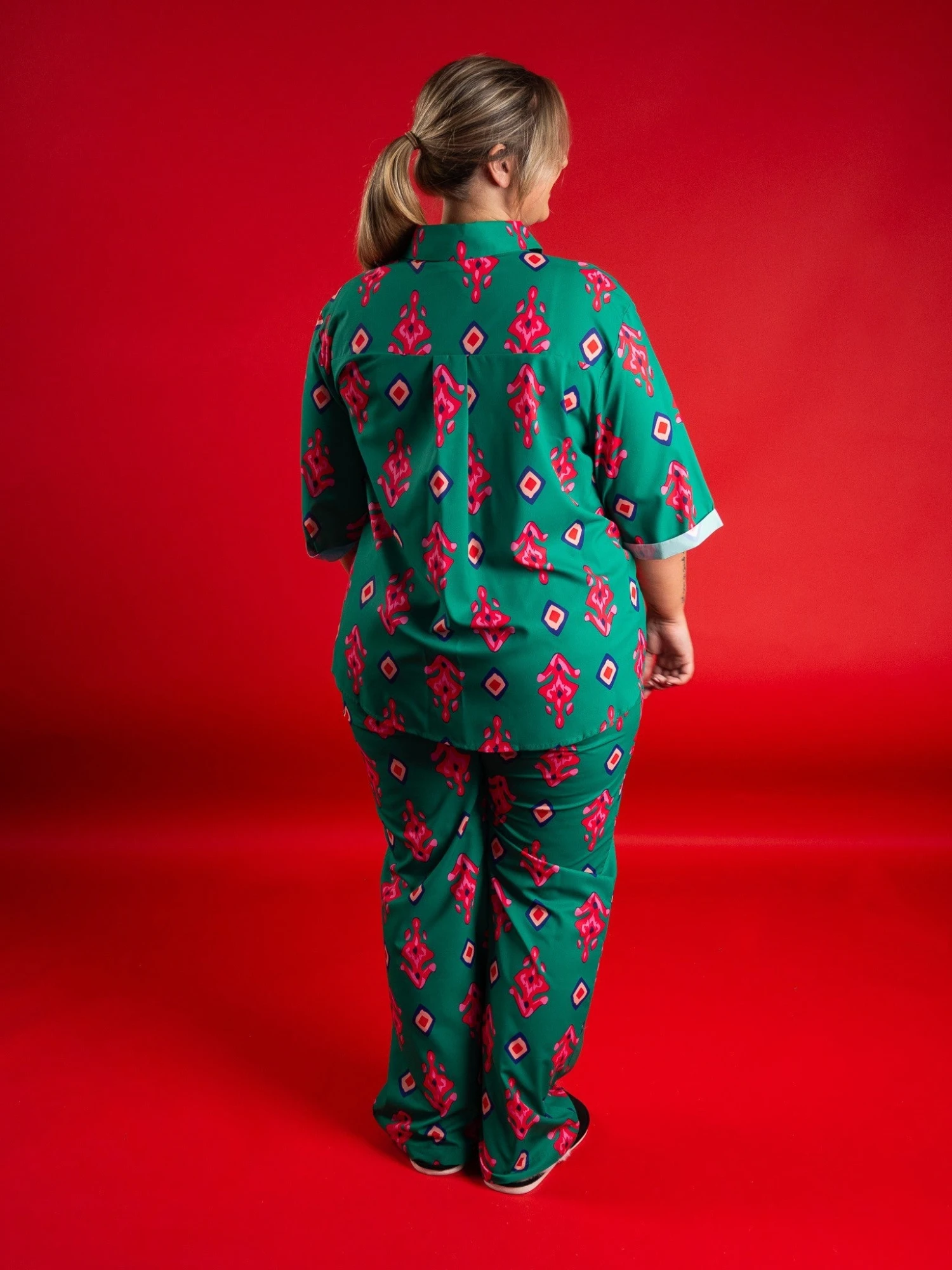 Printed Button Down Short Sleeve Lounge Pajama Shirt | S - 3X 4 Printed Button Down Short Sleeve Lounge Pajama Shirt | S - 3X - Image 4