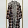 Mixed Plaid High Low Collared Button Down Long Sleeve Hem Dress | S - L