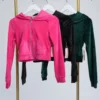 Zip Up Long Sleeve Velour Basic Hooded Jacket | S - L SET W/ Sku47906