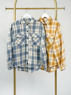Plaid Button-Down Collared Long Sleeve Shacket W/ Pockets | S-L