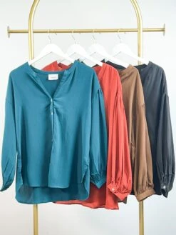 V Neck Button Down Long Sleeve Blouse | S - 3X