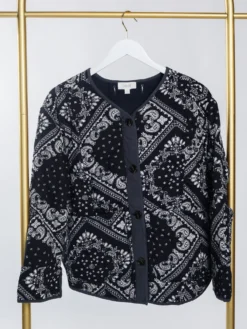 Paisley Print Quilted Button Down V Neck Jacket | S-3X