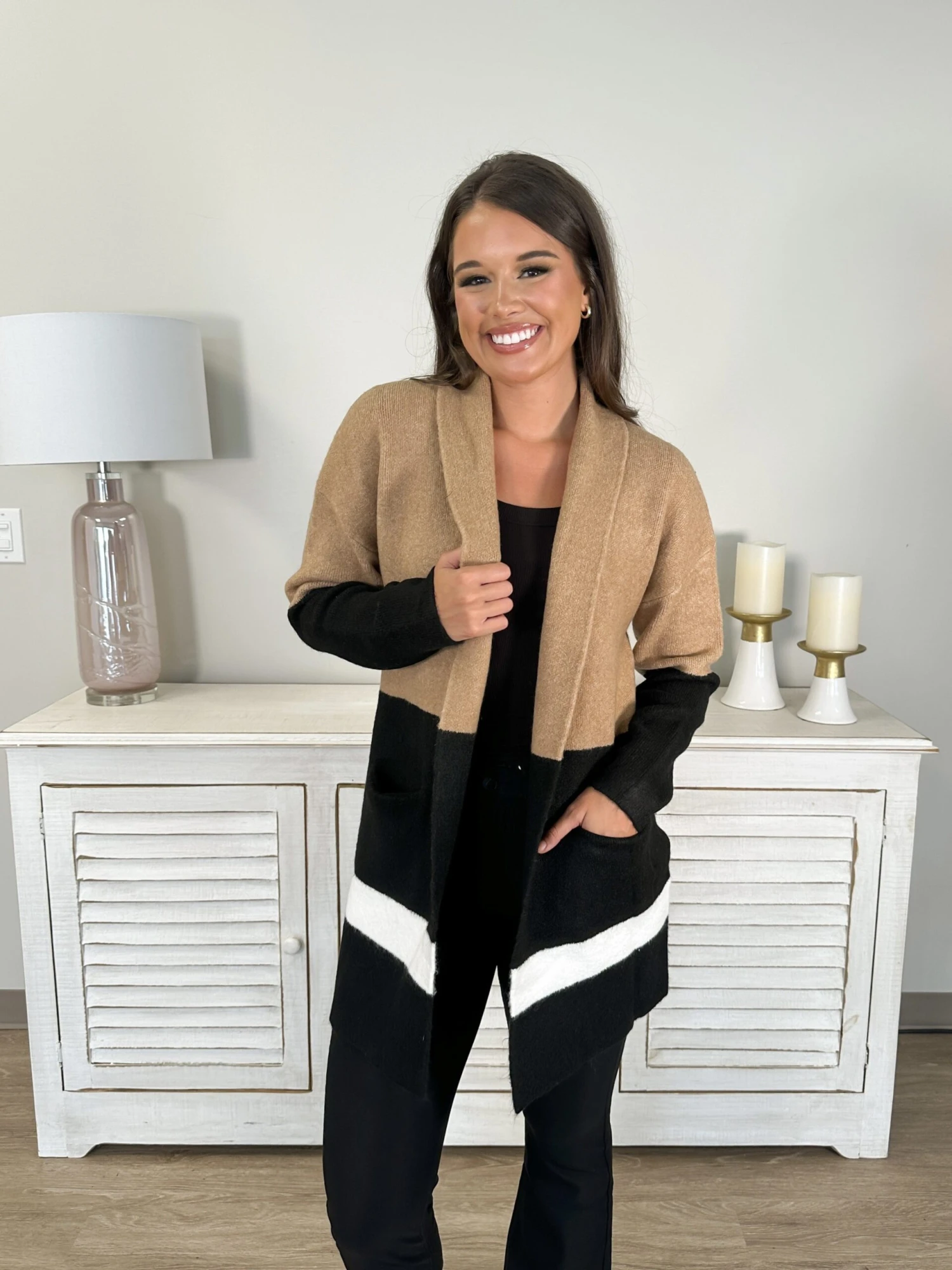 Color Block Open Front Long Sleeve Cardigan W/ Pockets | S-XL 2 Color Block Open Front Long Sleeve Cardigan W/ Pockets | S-XL - Image 2