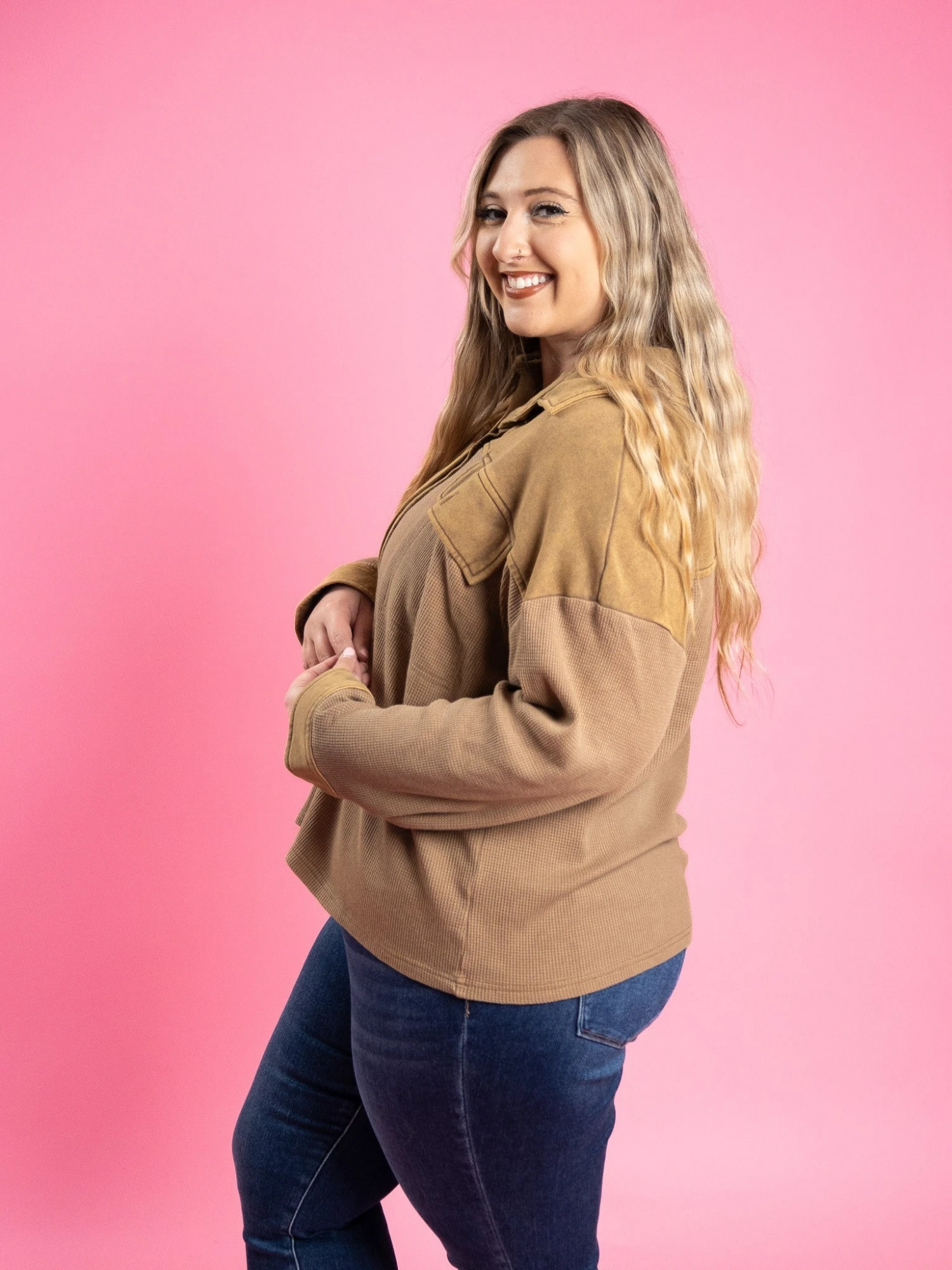 Mineral Washed Thermal Mixed Button Down Collared Shacket | S - 3XL 3 Mineral Washed Thermal Mixed Button Down Collared Shacket | S - 3XL - Image 3