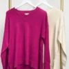 V Neck Long Sleeve Sweater W/ Side Slits | S-L