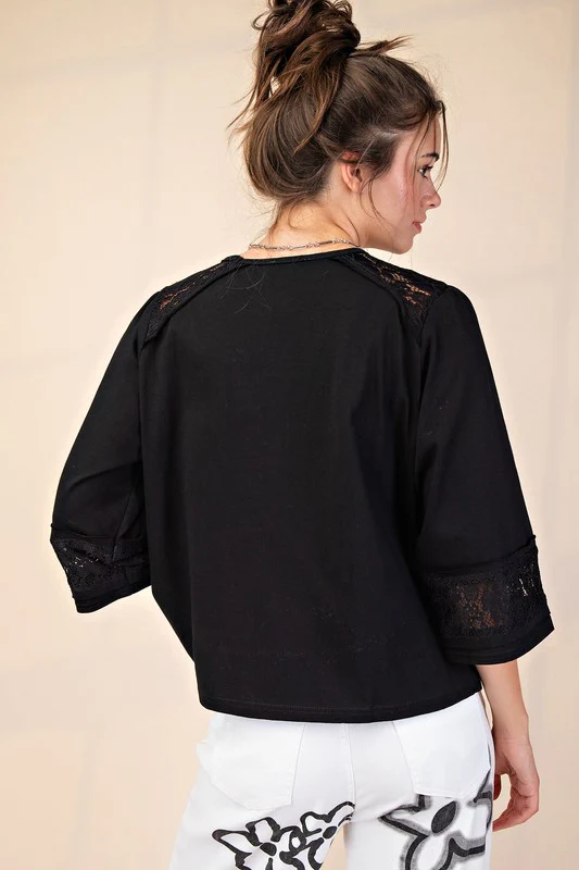 Discount Divas Shop -Discount Divas Shop LACE BOW PATCH COTTON JERSEY TOP black 3