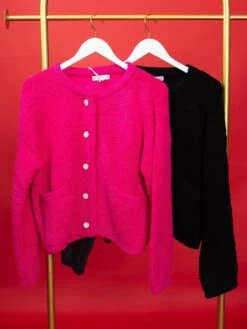 Crewneck Button Down Long Sleeve Cardigan W/ Pockets | S-L