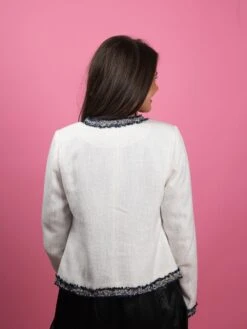 Tweed Long Sleeve Round Neck Blazer W/ Navy Trim | S-L -Discount Divas Shop LzBZLIo6FCo6lLaClnKJD5FgOXOv7CmytTSwkzxP