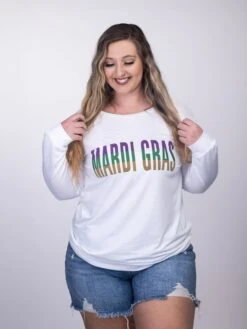 Mardi Gras Boat Neck Long Sleeve Top | S - XL Mardi Gras *Final Sale*