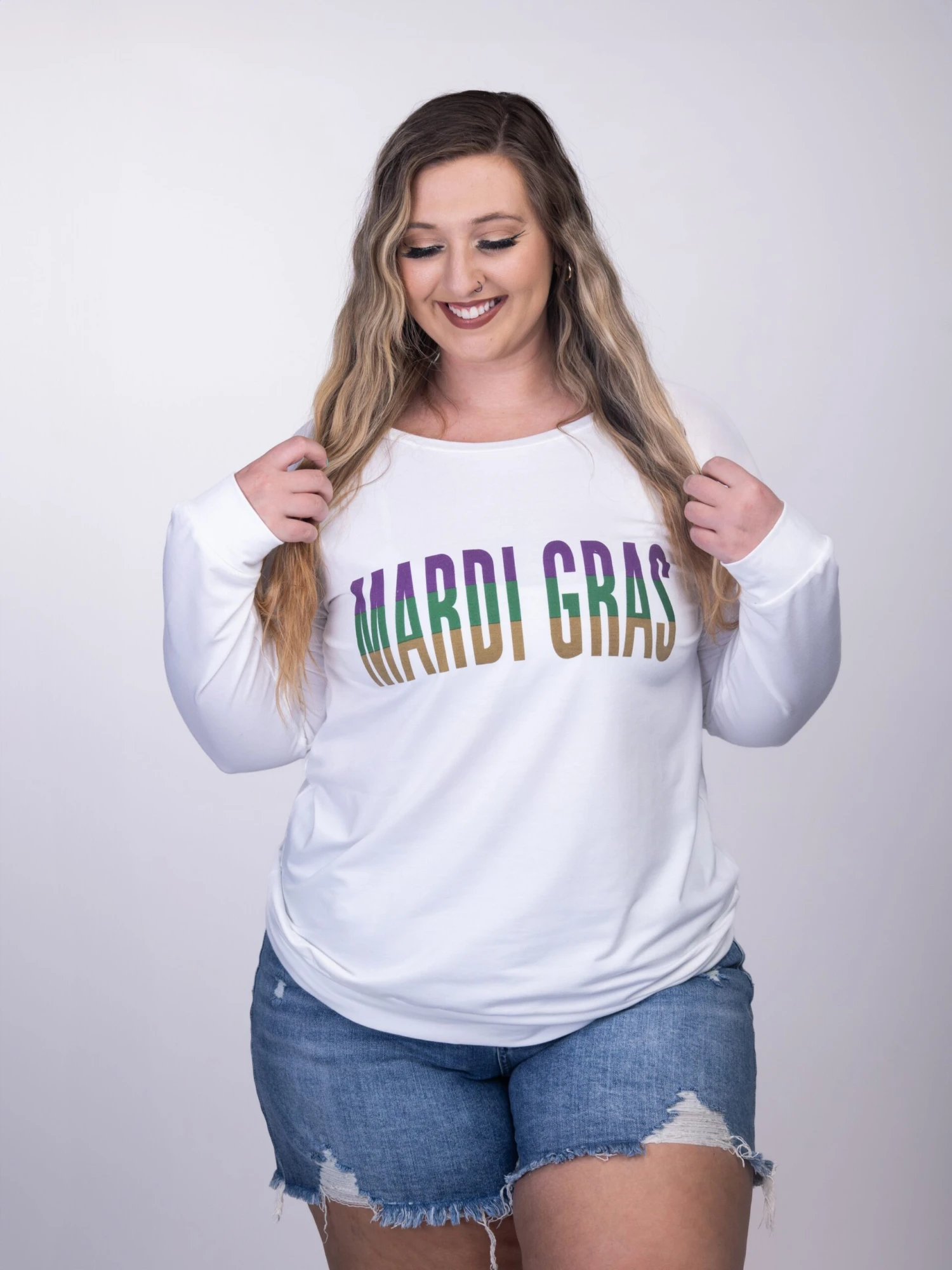 Mardi Gras Boat Neck Long Sleeve Top | S - XL Mardi Gras *Final Sale* 1 Mardi Gras Boat Neck Long Sleeve Top | S - XL Mardi Gras *Final Sale*