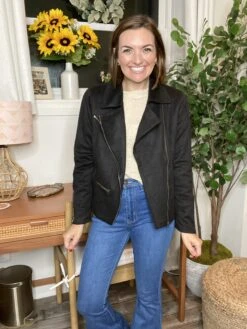 Faux Suede Zippered Moto Jacket | S - L