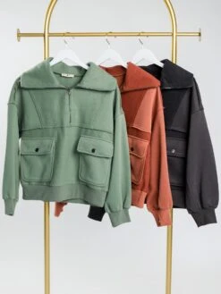 Oversized Long Sleeve Half Zip Pullover W/ Pockets | S - 3XL