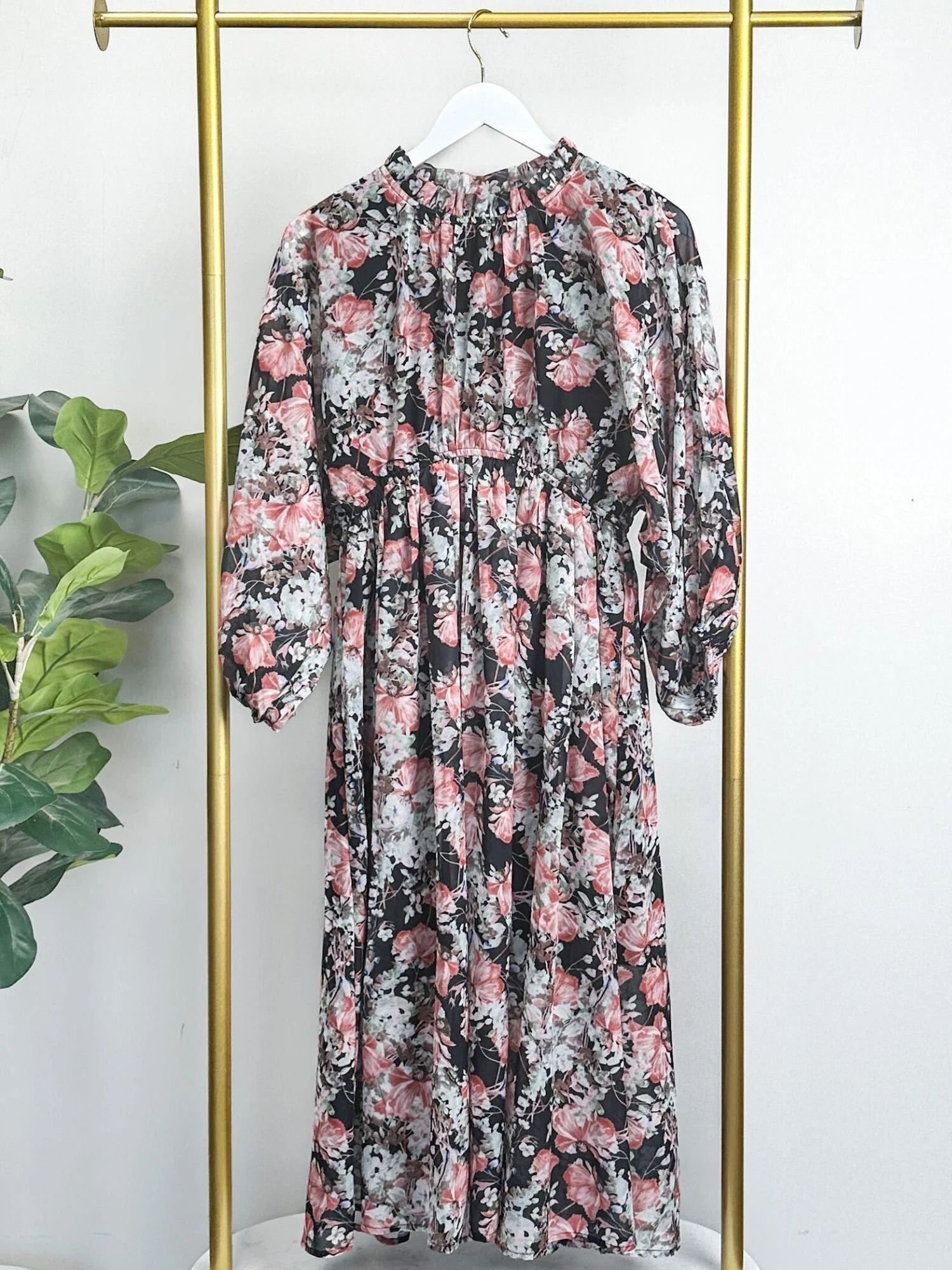 Floral Print Chiffon Mock Neck Long Sleeve Midi Dress | S - L 1 Floral Print Chiffon Mock Neck Long Sleeve Midi Dress | S - L