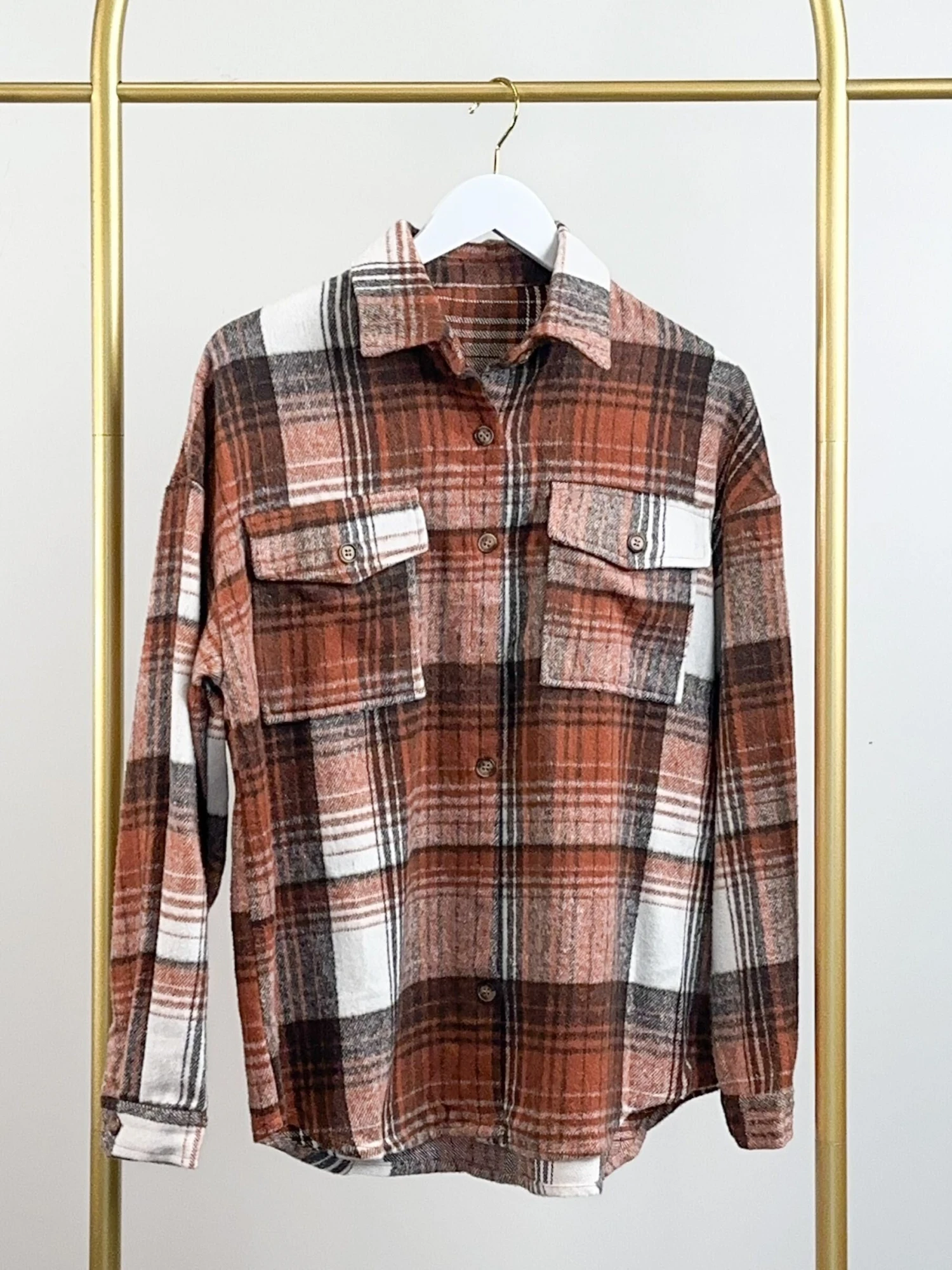 Plaid Button Down Collared Long Sleeve Shacket W/ Flap Pockets | S - 2XL 5 Plaid Button Down Collared Long Sleeve Shacket W/ Flap Pockets | S - 2XL - Image 5